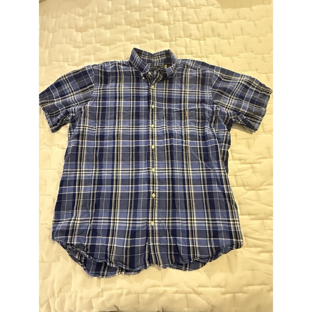Polo Ralph Lauren Classic-Fit Plaid Short-Sleeve Oxford Shirt, 2xl Xt Blue